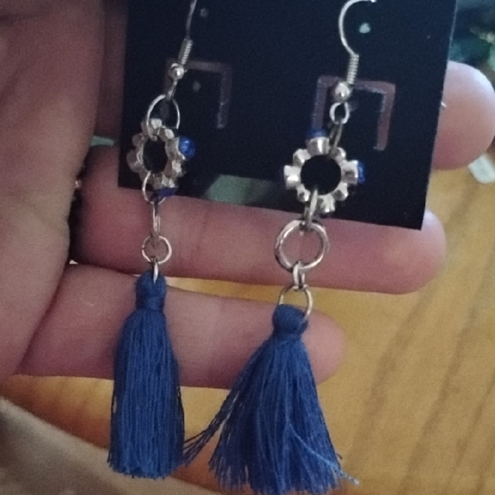 Elegant Blue Tassel Earrings